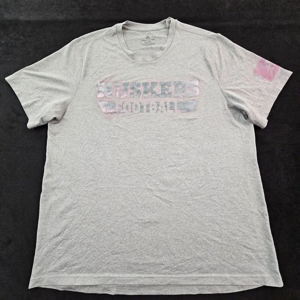 Nebraska Huskers Football adidas Gray Short Sleeve Cotton T-Shirt Men's XL
